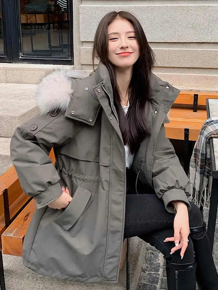 MEILLY DOLPHIN Cotton Liner Winter Jacket Women Coat Cotton Padded Fur Hooded Parka Short Puffer Jacket Snow Wear Female Outwear