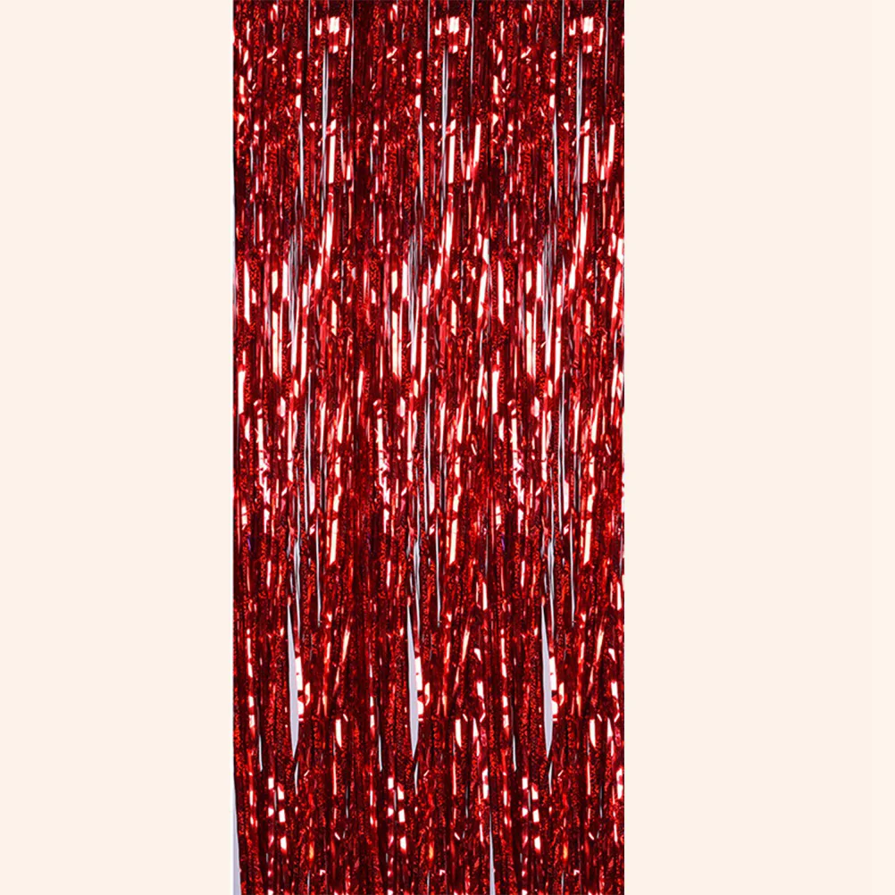 

1pc 1x4m Tassel Table Skirt Table Cloth Table Skirt Decor Rain Curtain Photo Props for Party Decor (Red)