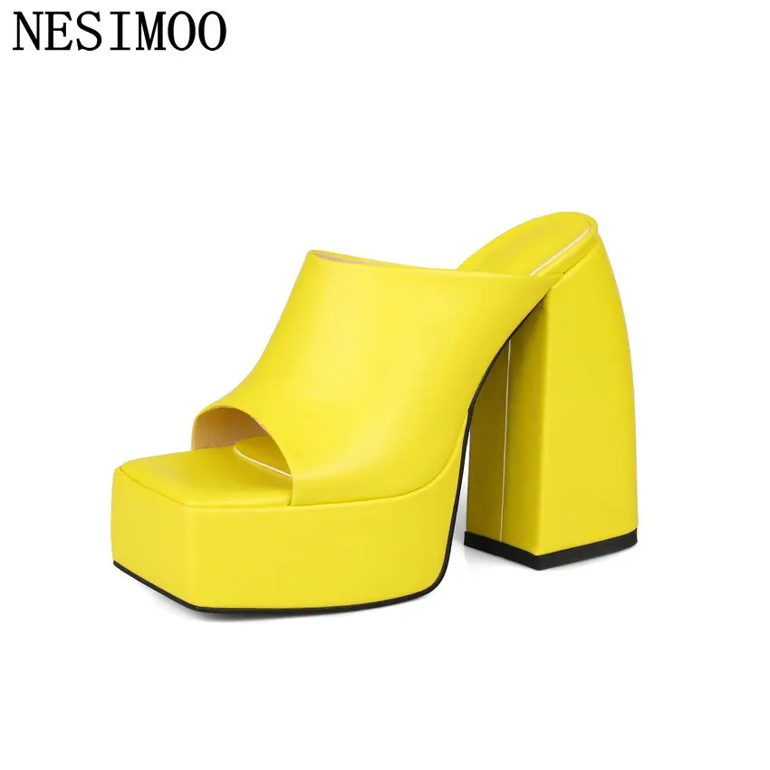 

NESIMOO 2022 Square High Heel Female Shoes Sexy Slingback Slip On Women Pumps Summer Square Toe Fashion Sandals Size 34-43