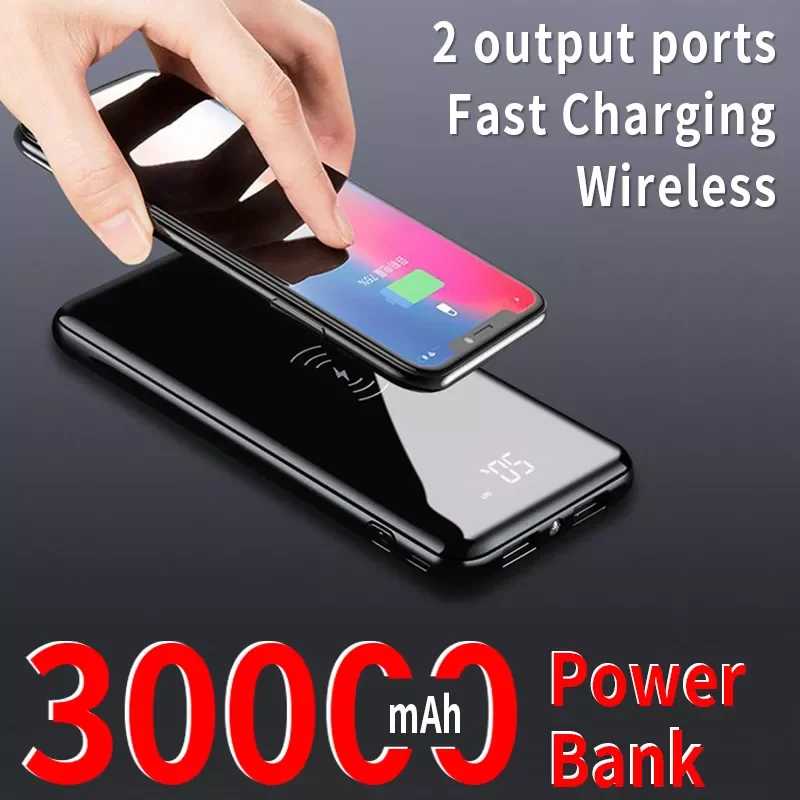 

NEW2023 30000mAh Wireless Fast Charging Power Bank HD Digital Display External Battery with LED Lamp For iPhone