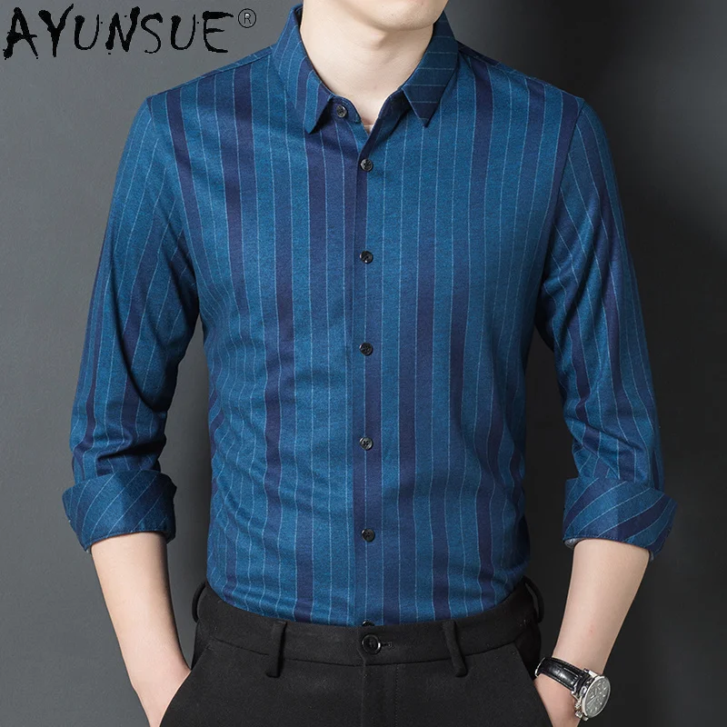 

Top 100% Cashmere Men Clothing Spring Autumn New Male Social White Shirts Non-iron Luxury Long Sleeve Coat