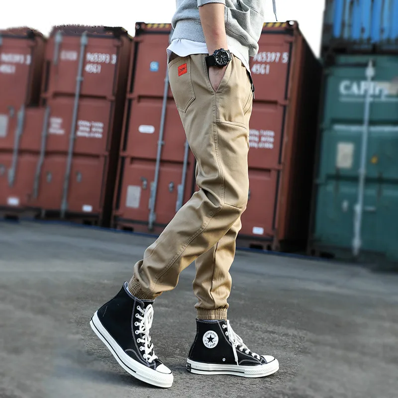 

Casual Pants Men Cotton Solid Color Harem Pants Men Korean Khaki Pants Male Trousers Youth Fashion Pockets Pantalones Hombre
