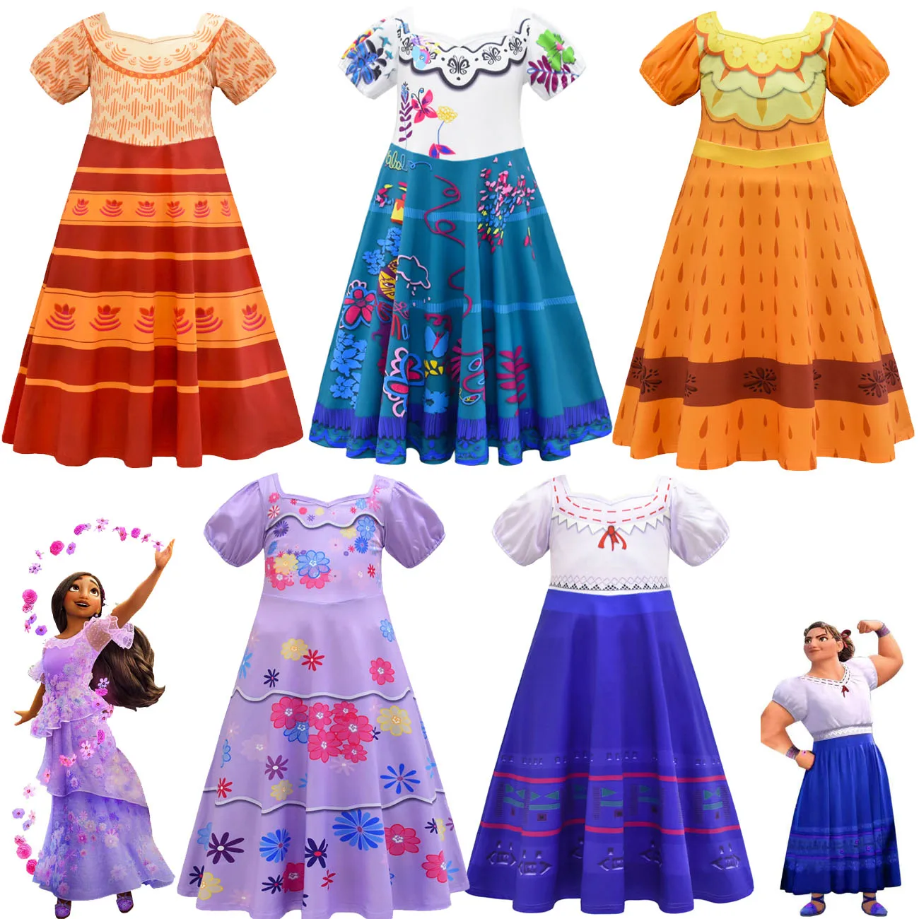 

2022 Kids Encanto Madrigal Cosplay Costume Girl Dress Fancy Dresses for Carnival Halloween Princess Dress Mirabel Party Clothing