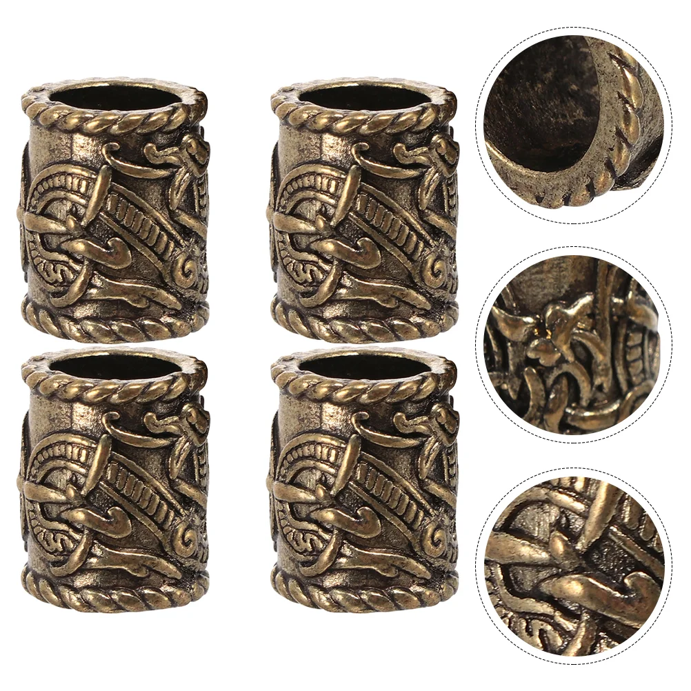

4 Pcs Viking Beads Hair Tube Dreadlocks Rune Pirate Ring Retro Alloy Gold Mens Rings Vikings Ancient Pendant DIY