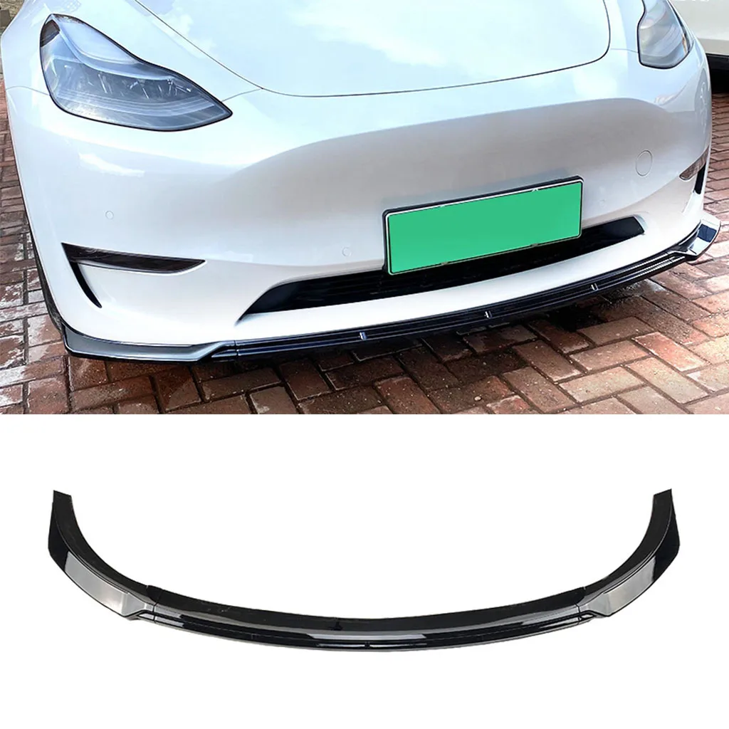 

For Tesla Model Y 2020-2022 Front Bumper Spoiler Lip Glossy Black/Carbon Fiber Look Lower Car Body Kit Splitter Protector Blade