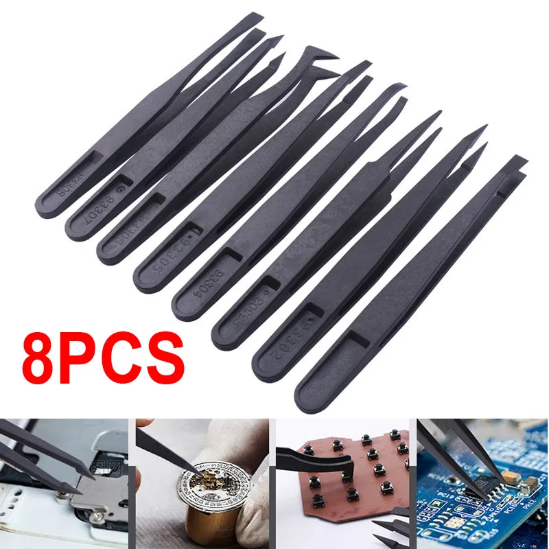 8pcs/Lot Multifunctional Electronic Anti-static Carbon Fiber Tweezers Plastic Soft Elastic Pincet Set Repair Hand Tools Parts