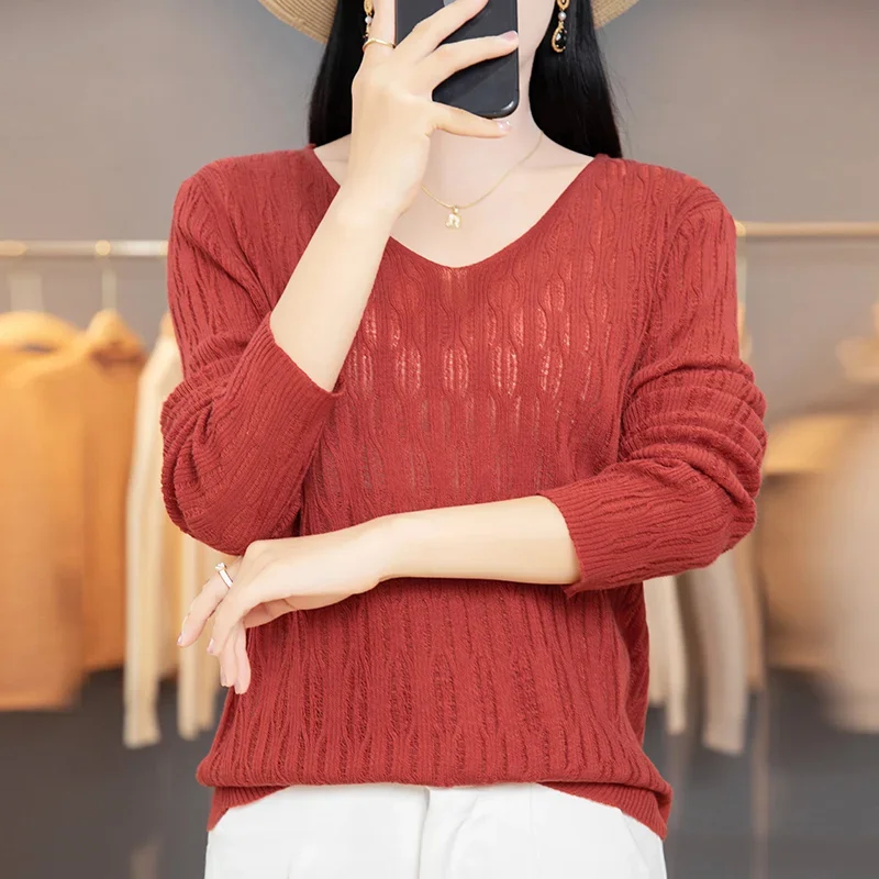 Женский кашемировый свитер с V-образным вырезом Свободный Тонкий модель F408 на