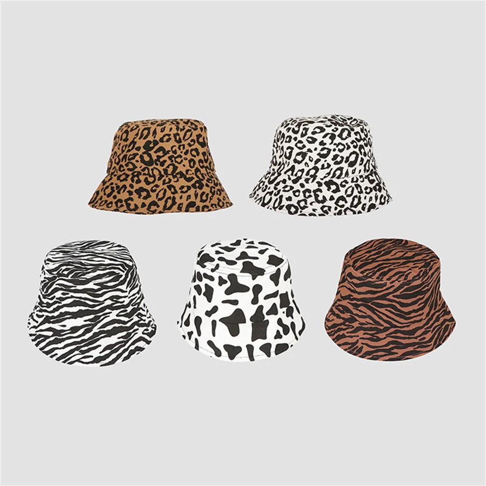 

Designer Korean Trend Bucket Hats Women harajuku punk Cow Leopard print Outdoor Sun Hats Girls Fashion hip-hop Fisherman Cap