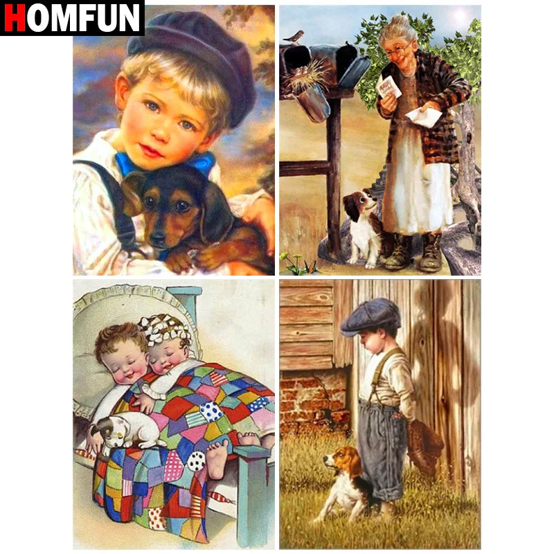 

HOMFUN 5D DIY Diamond Embroidery Full Display "Character boy old man Dog" Diamond Painting Square/Round Rhinestones Decor Art