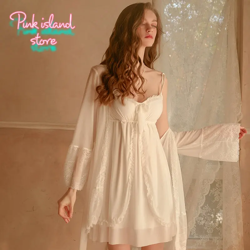 

Sexy Dress Autumn Winter Sexy Gauze Perspective Breast Cushion Sling Nightdress Lace Up Nightgown Women's Household Suit
