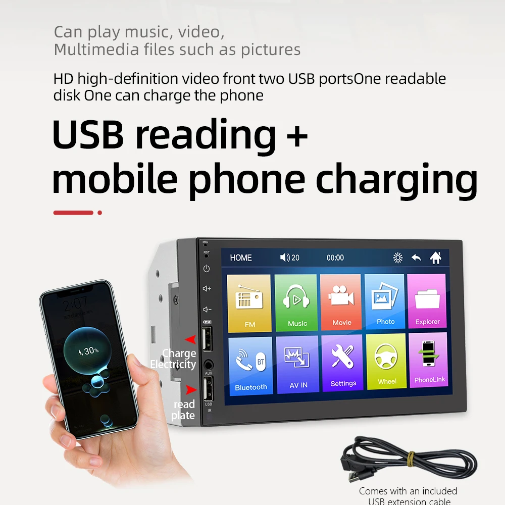 Автомобильный радиоприемник MP5-плеер с 7-дюймовым сенсорным экраном Bluetooth USB