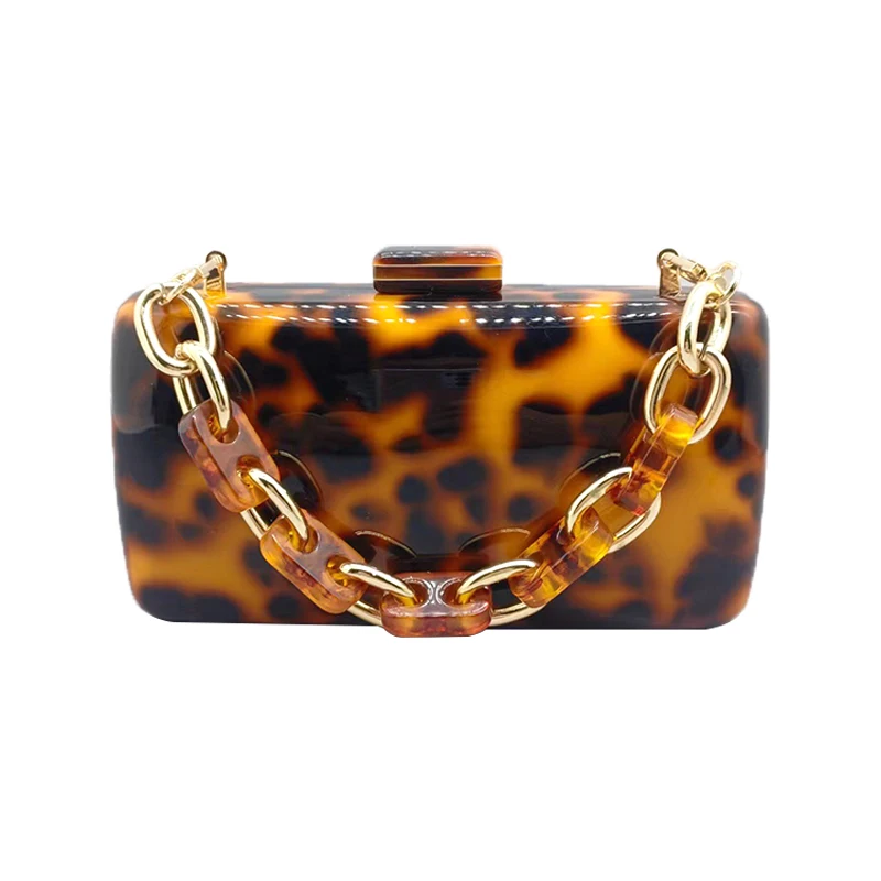 

New Leopard Arcylic Evening Bags Luxury Lady Clutch Purse Brand Designer Shoulder Crossbody Bag Mini Wedding Party Chain Handbag