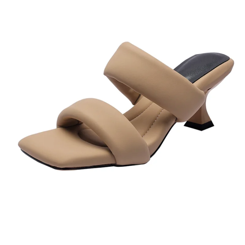 2023 Summer Pure Handmade Original Leather Stepping Poop Feeling Comfortable Fashion Square Head High Heel Sandals 32-44 A513