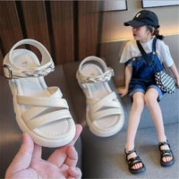 girls soft sandals 2022 summer new kids open toe beach shoes metal chain childrens fashion black princess shoes 2 12 years old