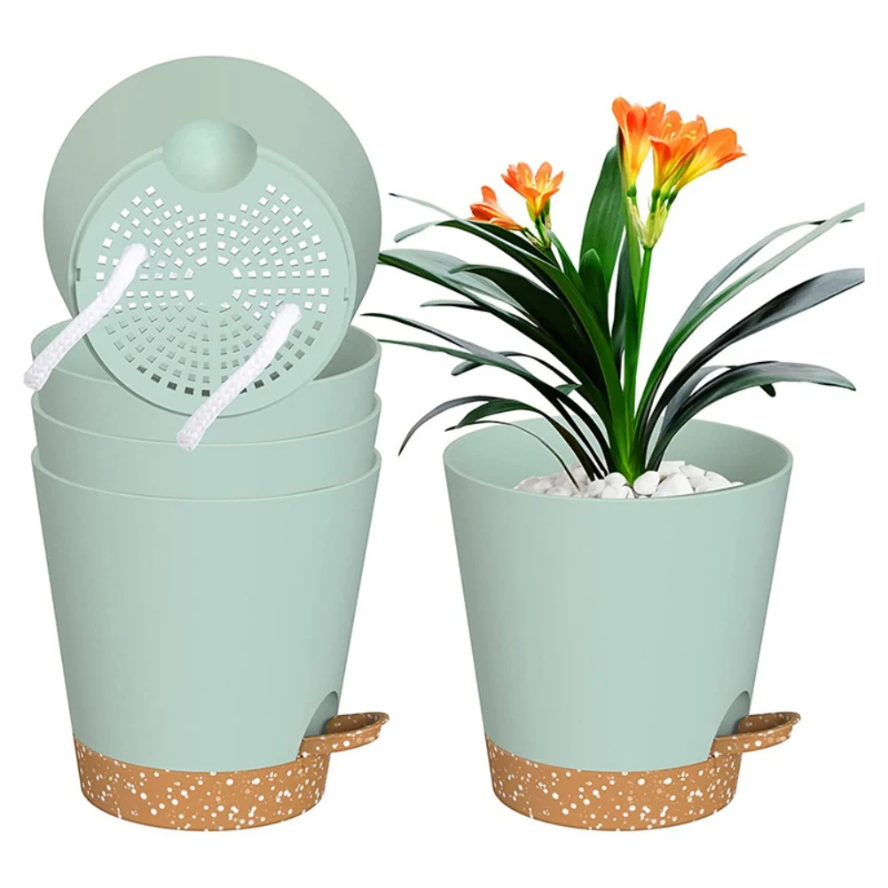 

Lazy Self Watering Flower Pot With Water Container Automatic Watering Succulent Aquaculture Plastic Plant Pot Home Garden Decor