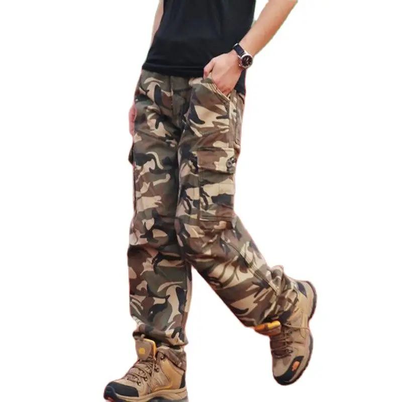 

Зимние флисовые брюки-карго, утепленные камуфляжные мужские мешковатые хлопковые брюки, бархатные мужские повседневные Прямые брюки