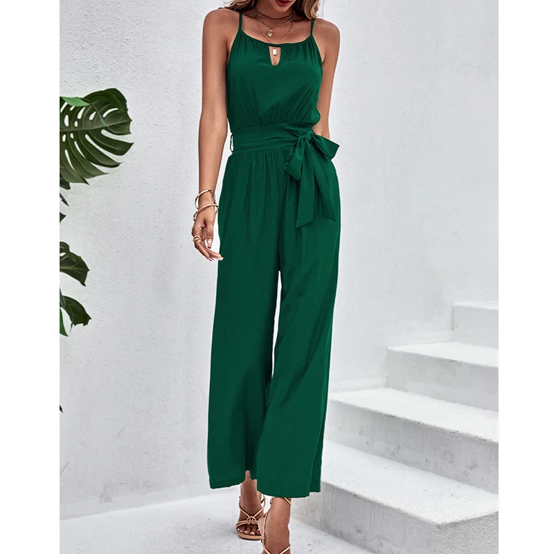 

YEMOGGY Elegant Skinny Women Summer Jumpsuit for Women 2022 New Casual Lace-up High Waist Solid Slim Sleeveless Halter Jumpsuits