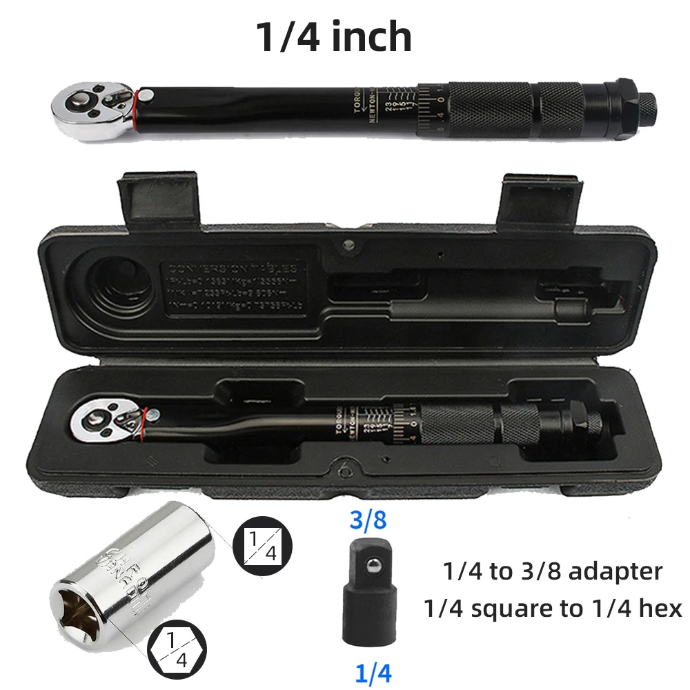 1/4'' Torque Wrench 2-24N.m Professional Bicycle Torques Key Square Drive 1/4 Hex 3/8 Adapter Precise Ratchet Spanner Hand Tool