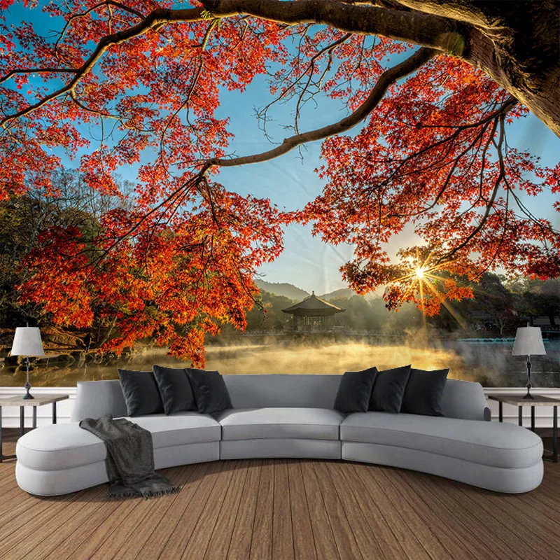 

Осенние деревья, солнечные дороги, выпадающий пейзаж, гобелен, художественное украшение, ковер, занавеска, подвесной дом, гостиная, спальня