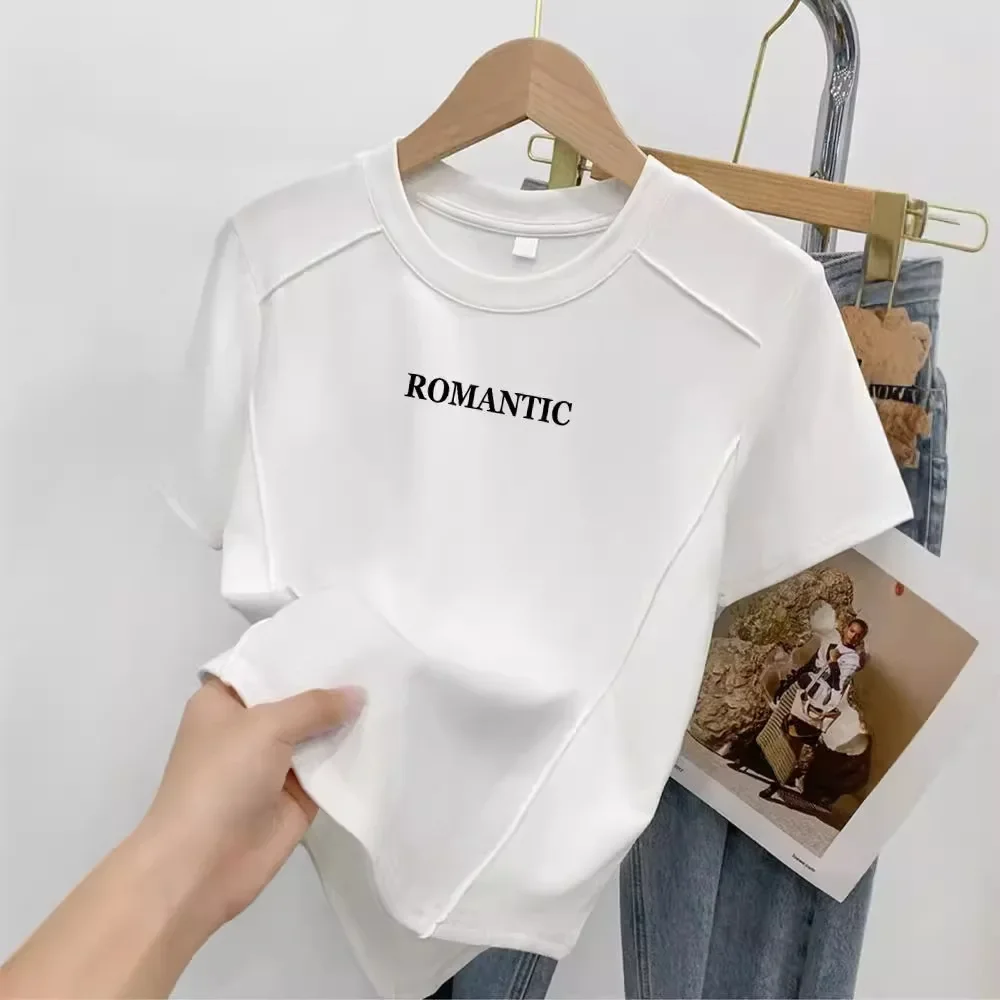 Лето 2024 новая белая футболка с круглым вырезом и короткими рукавами женская из