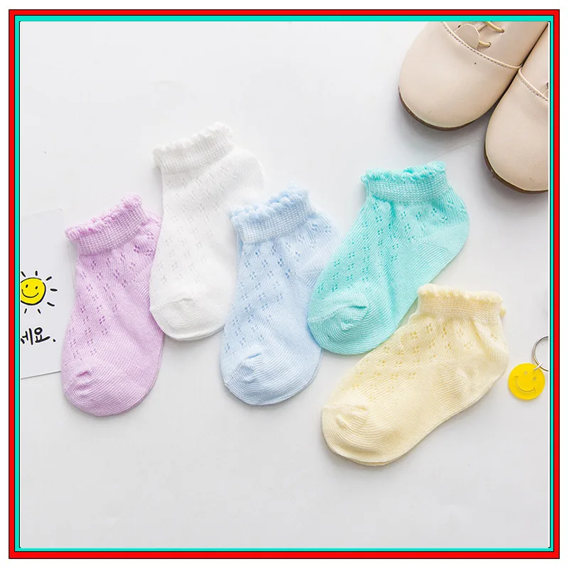 

5 Pairs Baby Girls Socks Summer Mesh Cotton Thin 0-5Years Boys Socks Trendy Elastic White Lace Flowers Children Princess Socks