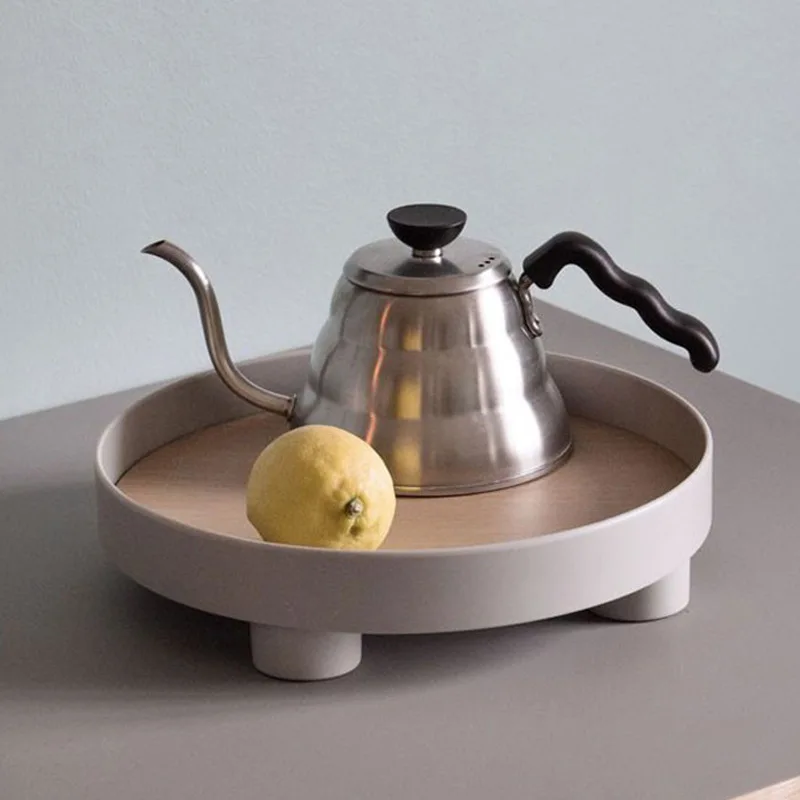 

Ins Nordic Kitchen Serving Tray Decorative Bowl Wooden Round Storage Tray Tableware White Plates Tray for Food Fruit Wedding