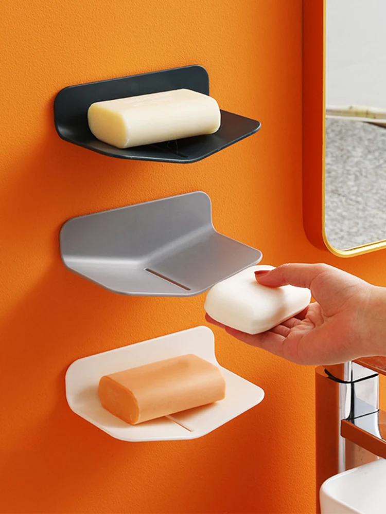 

V-shaped Soap Box Wall-mounted Woap Rack Perforation-free Soap Box Drain Toilet Soap Rack Wall-mounted Storage Soap Box