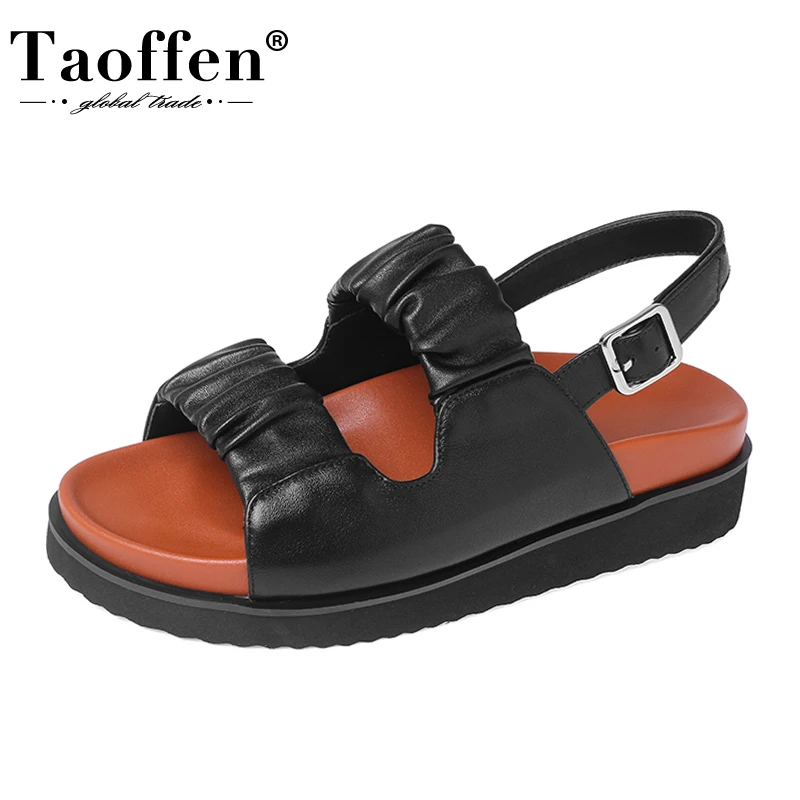 

TAOFFEN 2022 New Women Sandals Real Leather Chunky Ins Hot Woman Shoes Summer Fashion Casual Daily Ladies Footwear Size 34-39