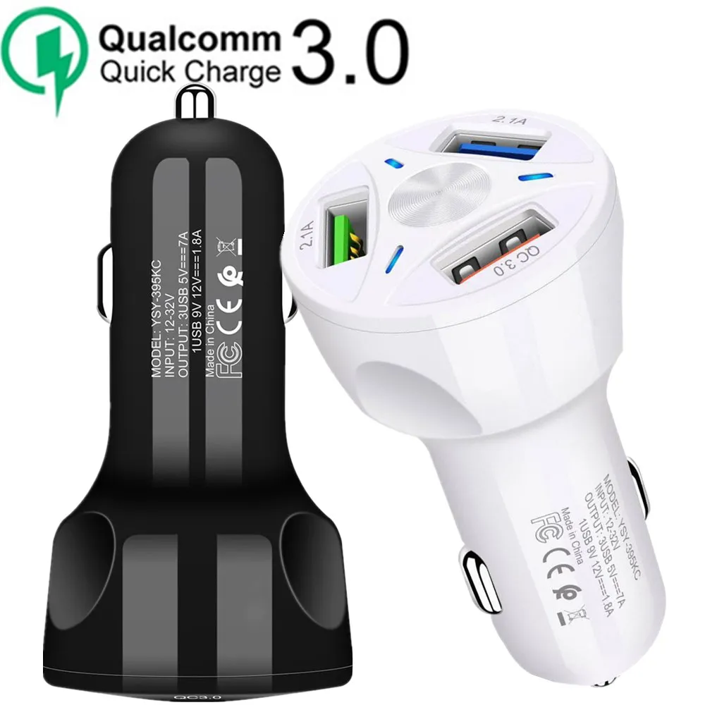 

100pcs 3 Ports QC 3.0 USB Car Charger Quick Charge 3.0 Fast Car Cigarette Lighter For Samsung Huawei Xiaomi iphone Car Charger