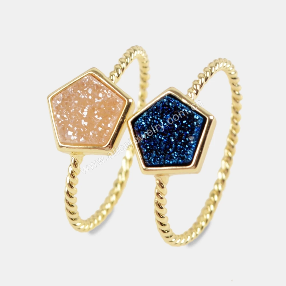 

5 шт. многогранные кольца с драгоценным камнем, 18K позолоченные, искусственное кольцо для женщин, аксессуары для ювелирных изделий, оптовая продажа