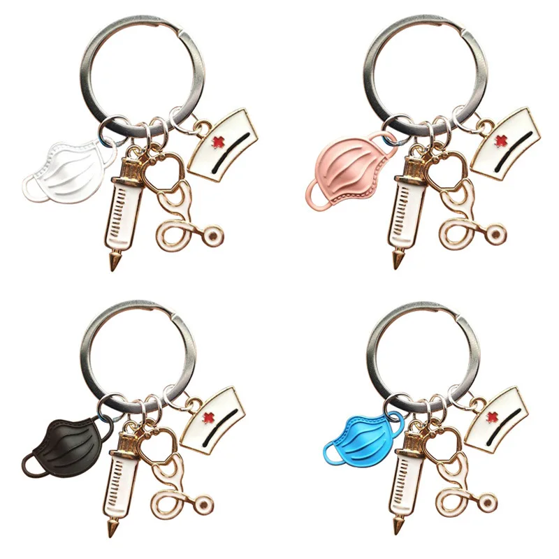 

New Design Keychain Doctor Medical Tool Stethoscope Syringe Mask Key Ring Nurse Medical Student Gift Keychain