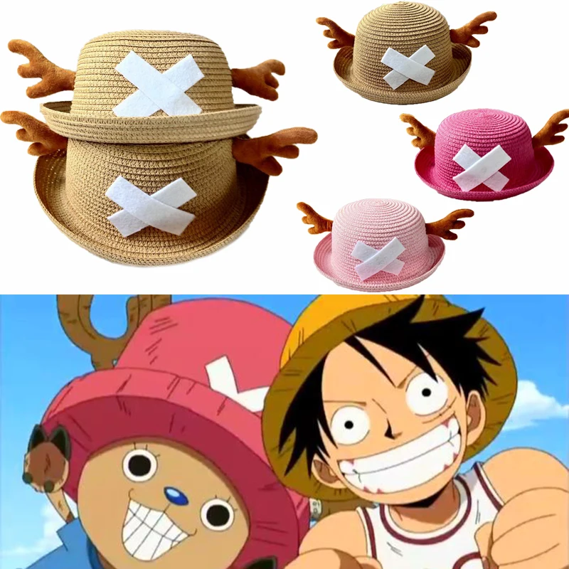

One Piece Chopper Straw Hat Cartoon Summer Beach Sun Hat Japanese Anime Cosplay Kawaii Antlers One Piece Cap for Kids Toy Gifts
