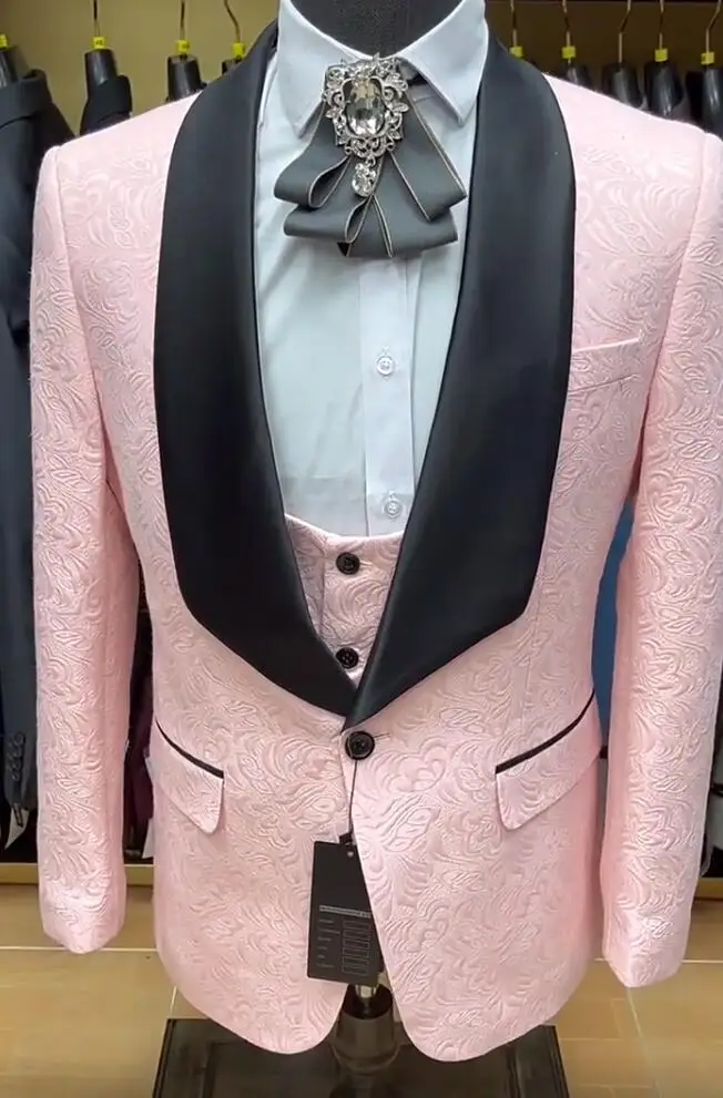 Жаккардовый костюм для мужчин пиджак жилет брюки свадьбы/Вечеринки/шафера