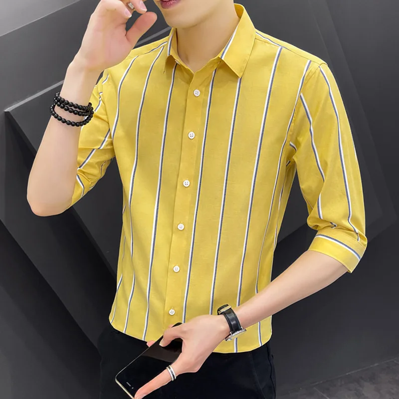 

New Men's Fashion Handsome Trend Summer Striped Seven-point Mid-sleeve Shirt for Men Commuting Everything - Light Business Style
