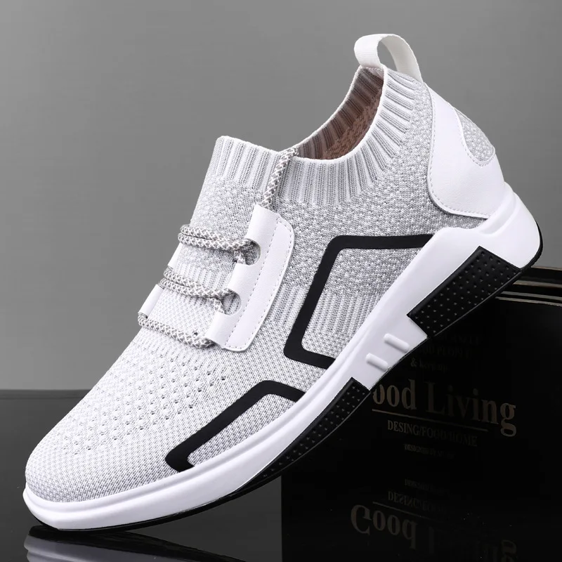 

2022 Summer New Men's Shoes Flying Woven Breathable Version Trend Mesh Men Sports Shoes Leisure Inner Heightening Male Shoes