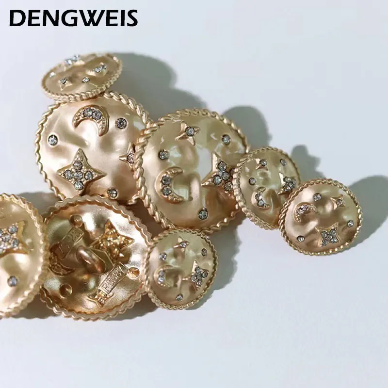 

Retro Rhinestones Moon Star Decorative Metal Buttons Gold For Sweater Coat 15/22mm Diy Crafts Sewing Supplies Accessories 6pcs