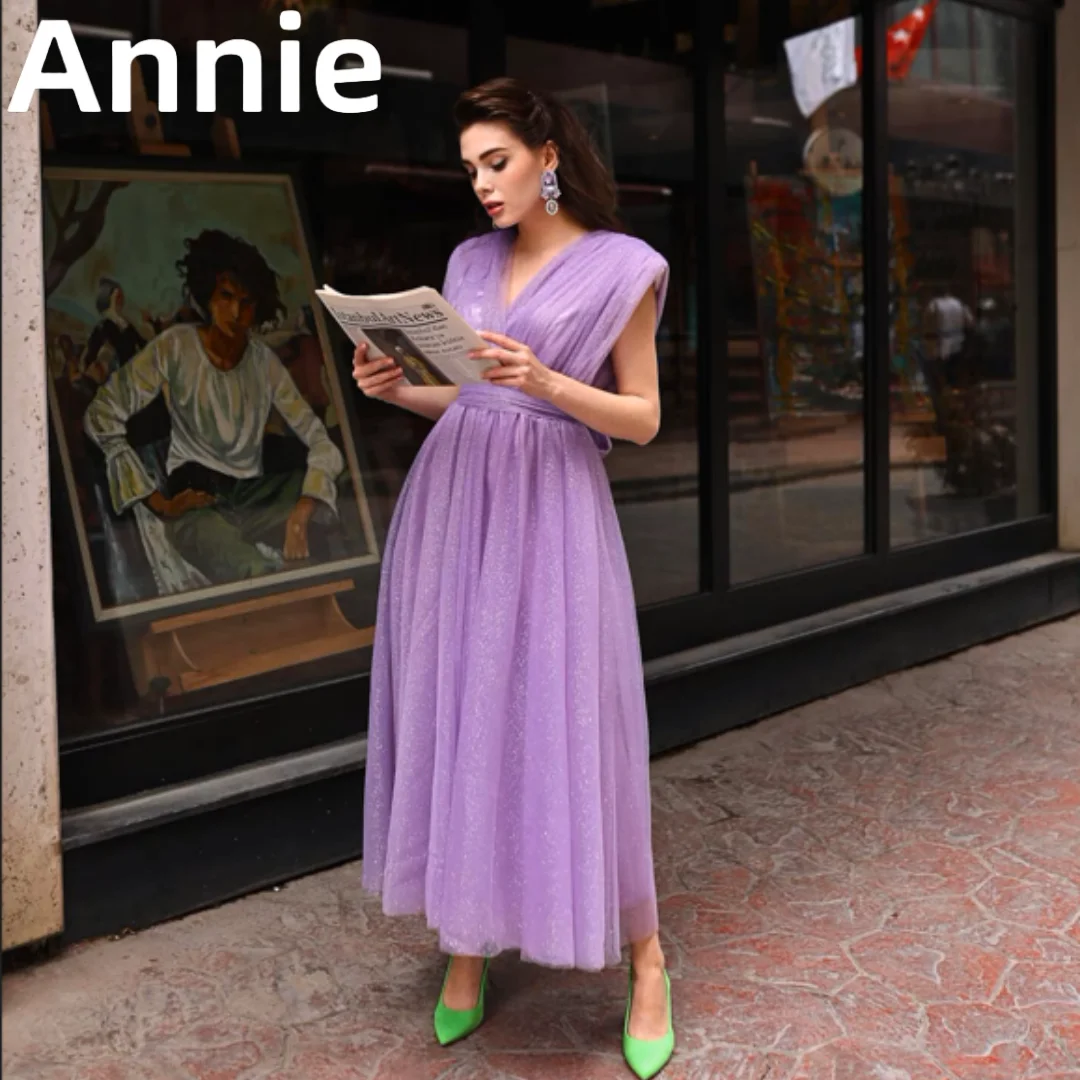 

Annie Simple Tulle Prom Dress Vestidos De Noche Elegant Purple Evening Dress A-shaped Bright Party Dress فساتين السهرة