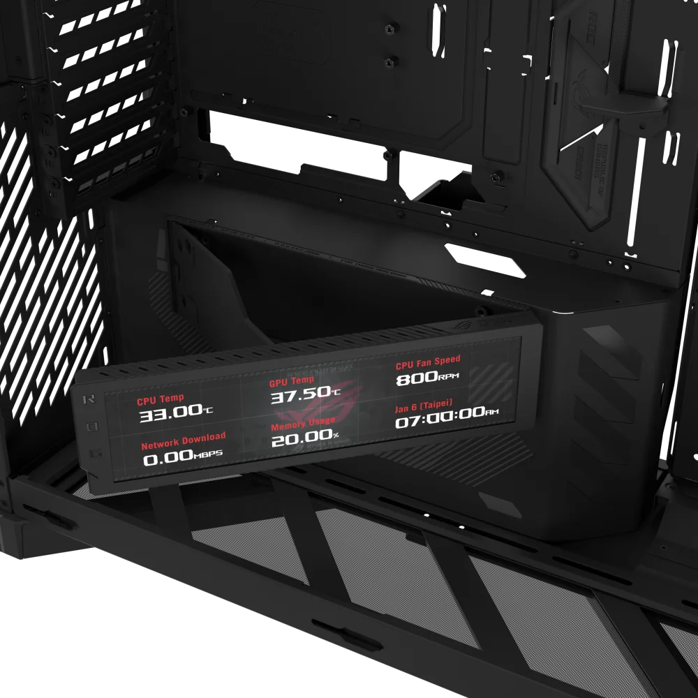 Фото Новый корпус ROG Cronox GR801 EATX Full Tower с панорамным обзором, 9,2-дюймовым ЖК-экраном и изогнутым закаленным стеклом для ПК (модель 2026 года) №2