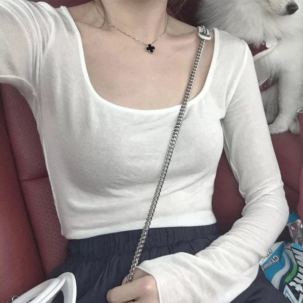 

Женская Базовая рубашка с круглым вырезом, однотонная классическая одежда для весны и осени, 2021