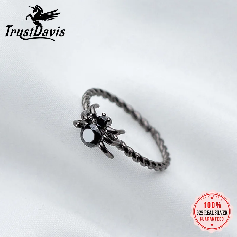 

Trusta 100% 925 Real Sterling Silver Fashion Jewelry Black Spider Ring Sizable 5 6 7 Girls Kids Xmas Gift DS505 Drop Shipping