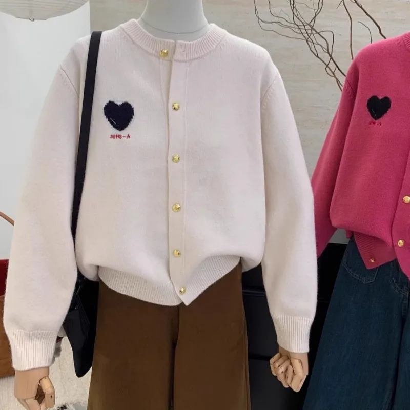 Кардиганы женские с круглым вырезом и вышивкой однобортный нежный свитер