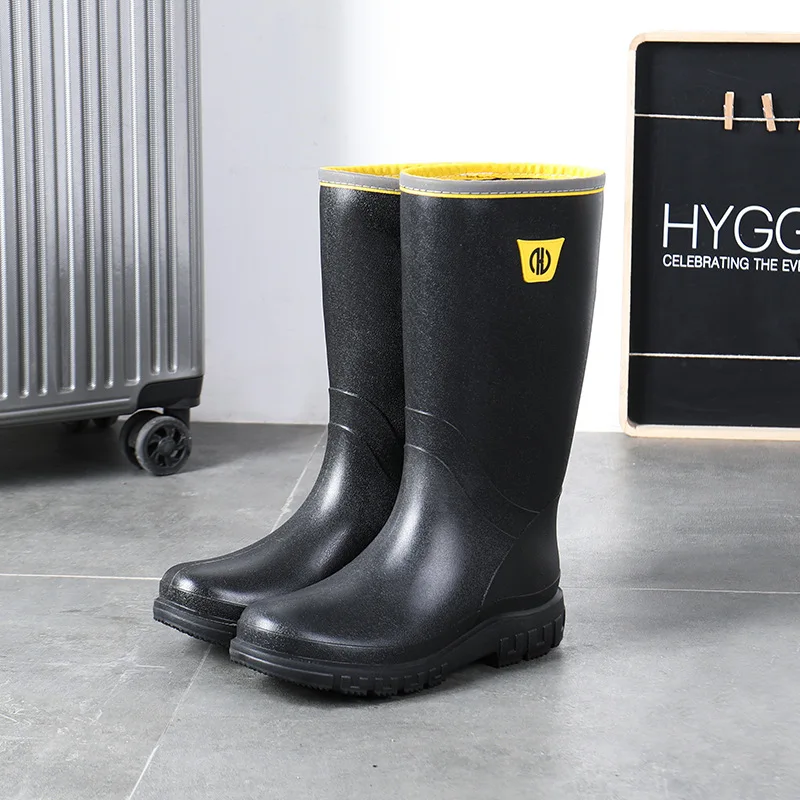 

39-45 Mens Rain Boots Waterproof Height Mid-calf Low Heel PVC Slip-on Solid Color Wash The Car Kitchen Fishing Male Shoes Hw40