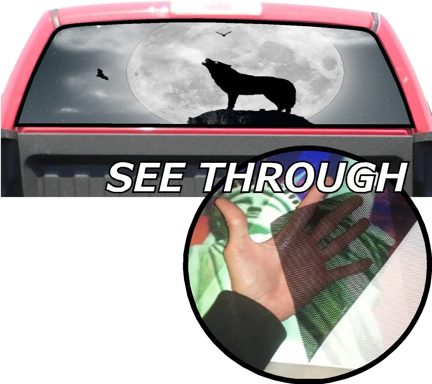 

P226 Wolf Tint Rear Window Decal Wrap Graphic Perforated See Through Universal Size 65" x 17" FITS: Pickup Trucks F150 F250 Silv