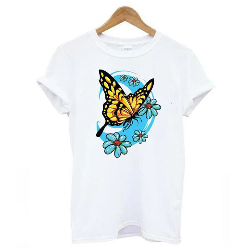 

Fashion Butterfly Harajuku Tshirt Fashion Cotton Casual T Shirt Women Tops Summer Funny Tee Shirt Femme Camiseta Mujer