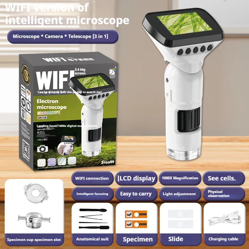 

Детский микроскоп, многофункциональный интеллектуальный электронный микроскоп Wi-Fi с экраном дисплея для студенческого обучения
