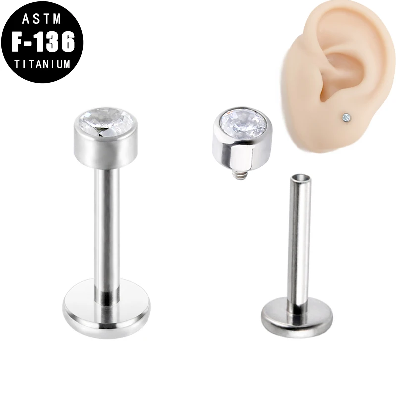 

ASTM F136 Titanium Lip Ring Helix Piercing Ear Cartilage Tragus Earring Zircon Monroe Internal Thread Lip Stud for Women Jewelry