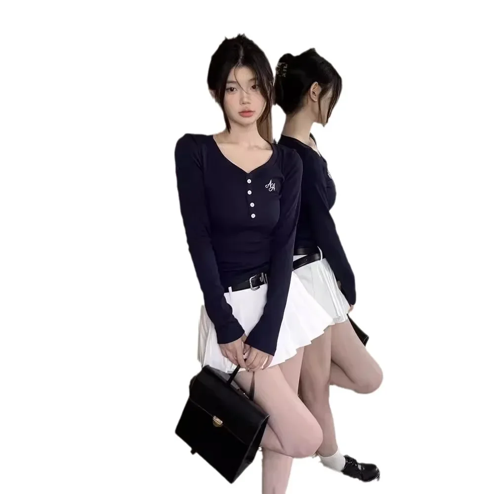 Женская трикотажная футболка с V-образным вырезом и длинным рукавом