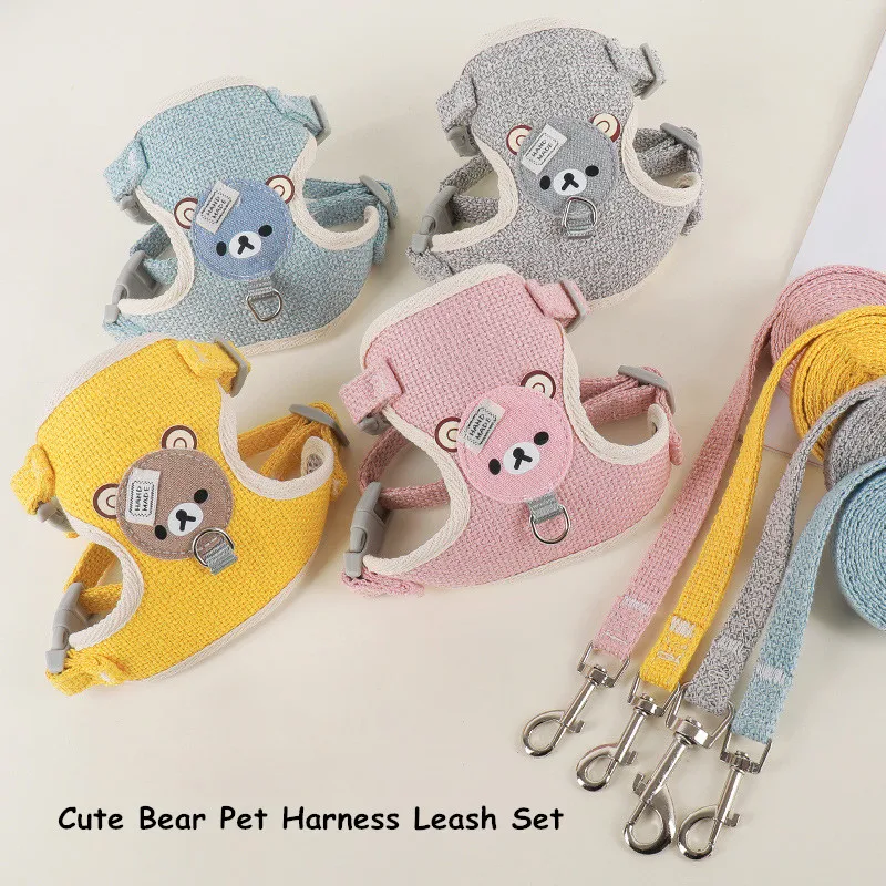 

120cm Cartoon Bear Dog Harness Adjustable Polyester Pet Vest For Dogs Leash Set Small Dog Accessories Size S M