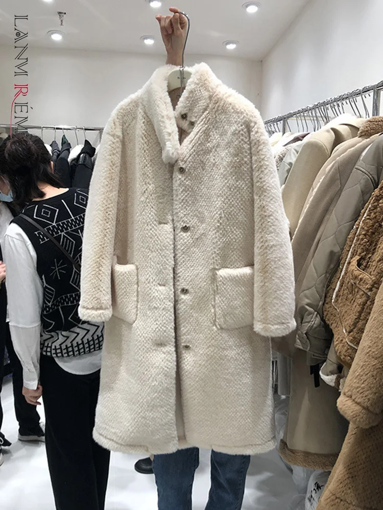 

LANMREM Luxury Fur Coat For Women 2022 Winter Middle Long Lapel Single Breasted Thick Warm Clothing Female High Street 2R6204