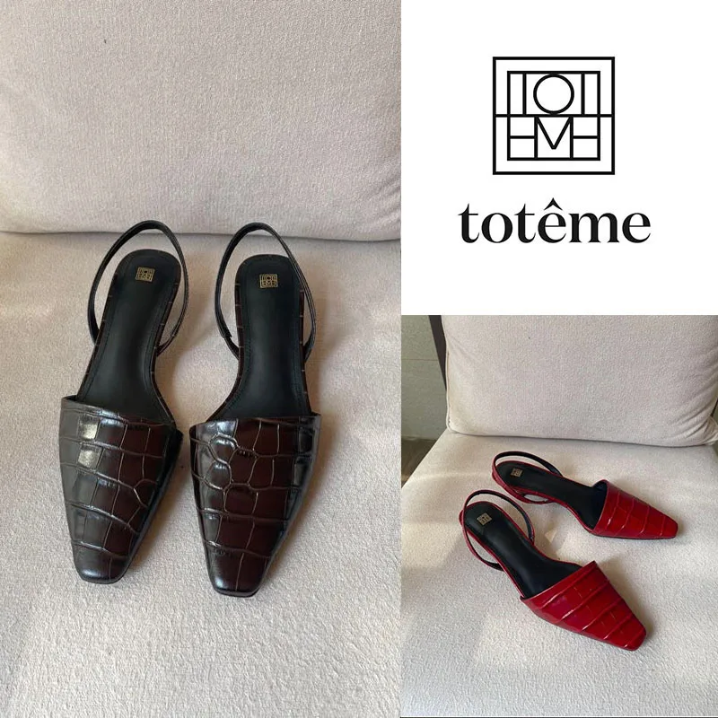 

Toteme Baotou Sandals Women's Summer New Square Head Kitten with Women's Shoes Leather Rear Air Quality French Muller Shoes